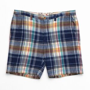 Tommy Bahama Plaid Linen Blend Shorts Size 38 Blue Multi Casual Summer